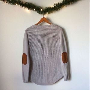 Grey Basket Weave Elbow Patch Sweater